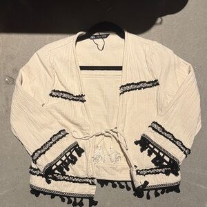 Zara Cream and Black Tassel Cardigan